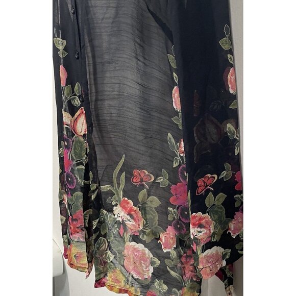Smithsonian Institution Womens Sheer Black Button Front Floral Blouse Sz XL - Picture 6 of 12
